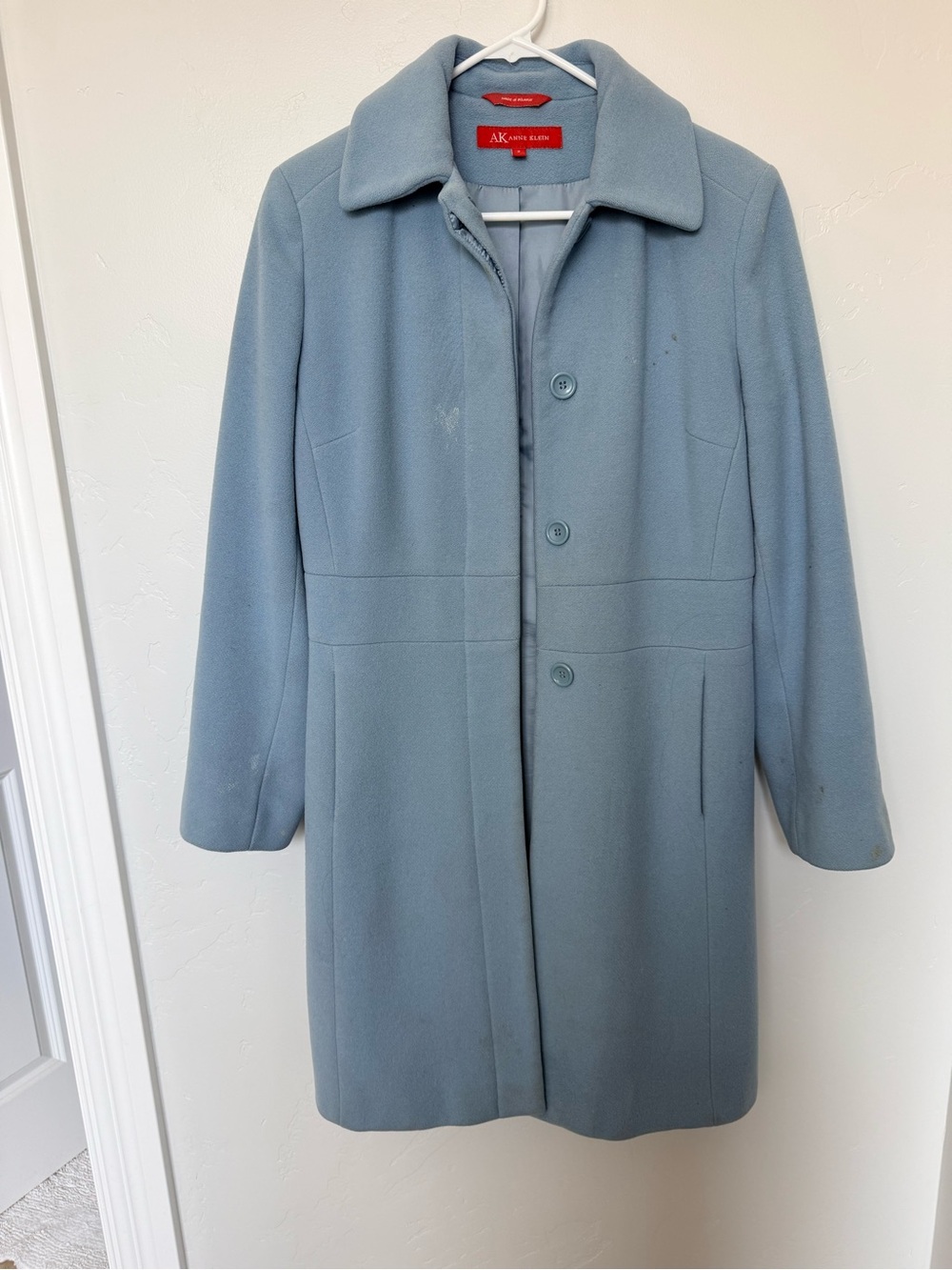 Anne Klein Dusty Blue Wool-Blend Single-Breasted Pea Coat